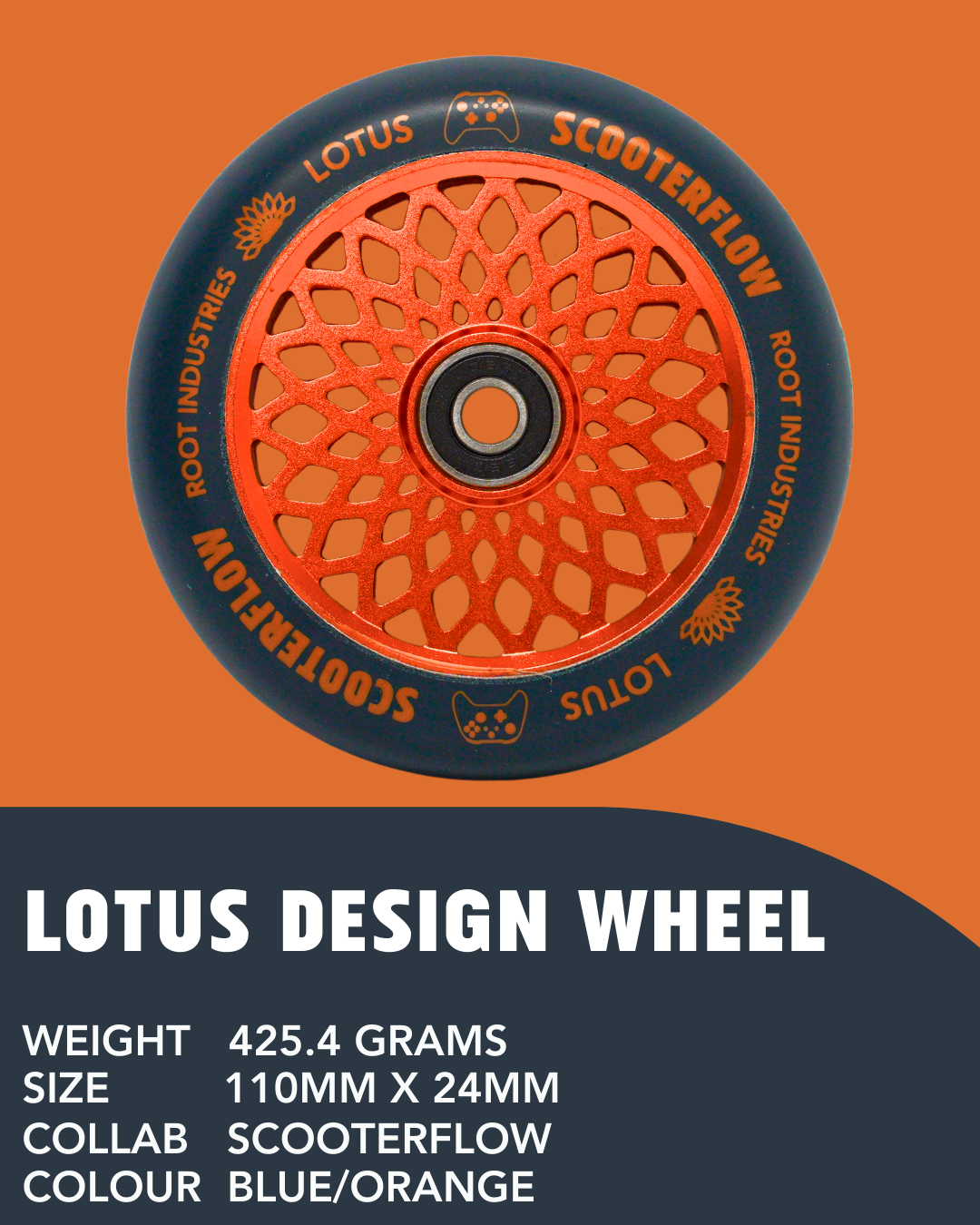 Root Industries x ScooterFlow - 110mm Limited Edition Lotus Wheels - Blue/Orange